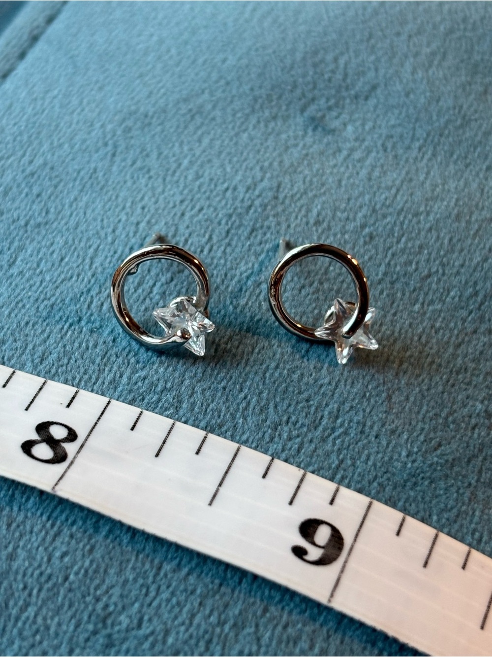 Sterling Silver Clear Crystal Star Circle Stud Earrings